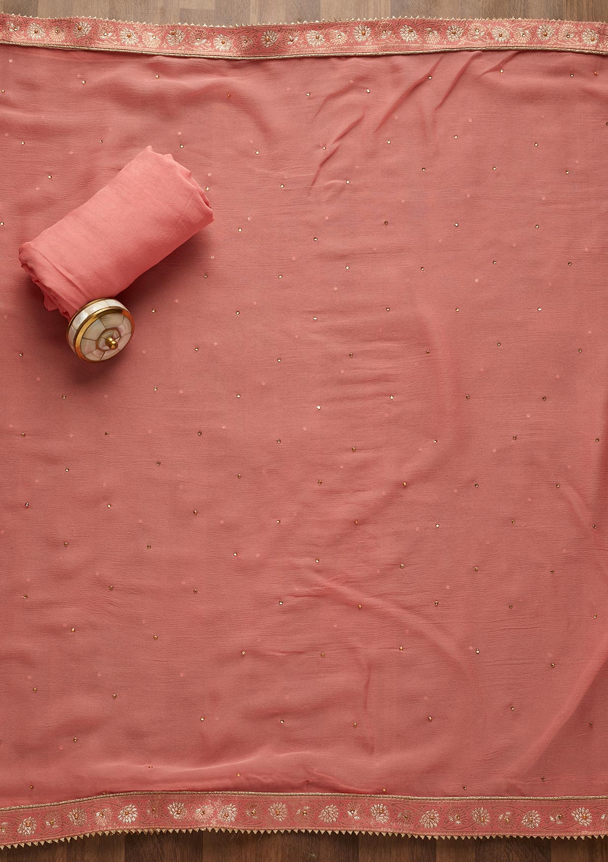 Baby Pink Zariwork Raw Silk Unstitched Salwar Suit-Koskii