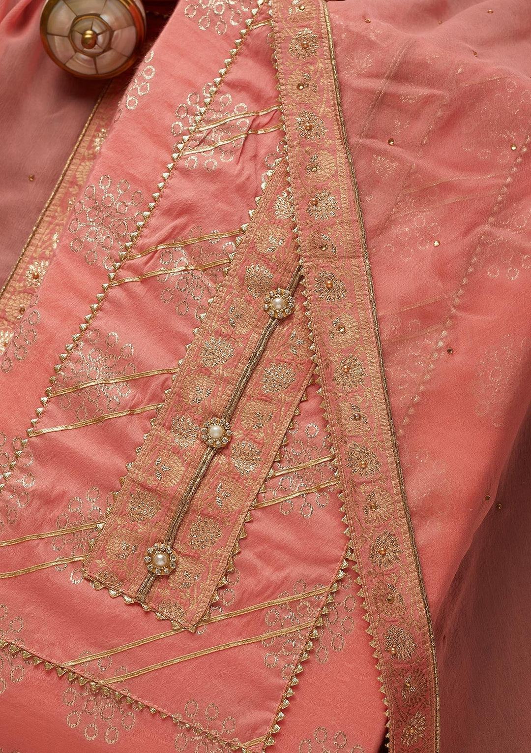 Baby Pink Zariwork Raw Silk Unstitched Salwar Suit-Koskii