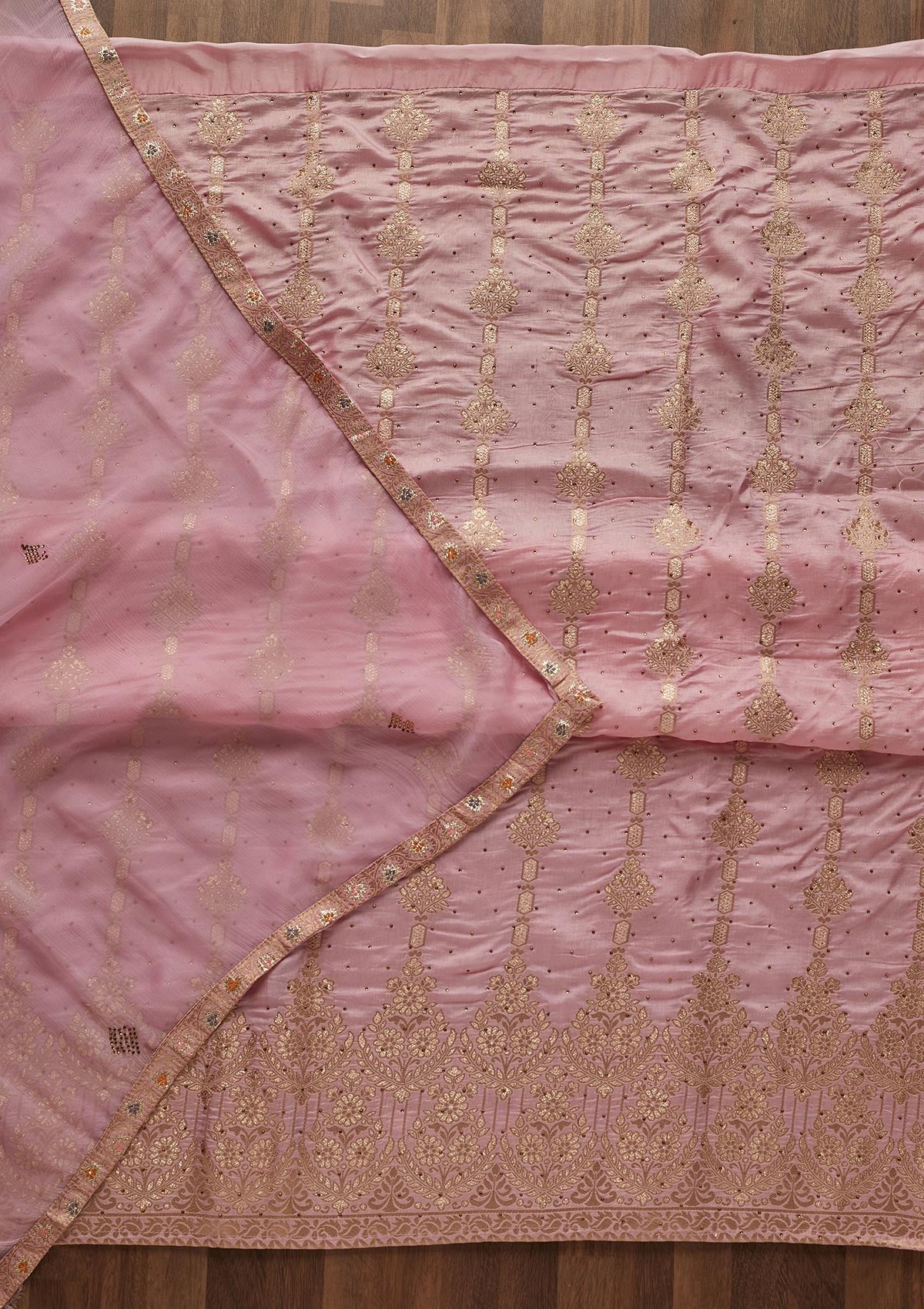 Baby Pink Zariwork Semi Crepe Designer Unstitched Salwar Suit - Koskii