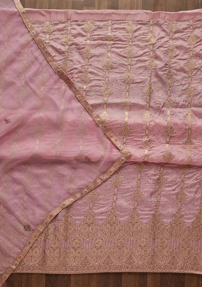 Baby Pink Zariwork Semi Crepe Designer Unstitched Salwar Suit - Koskii