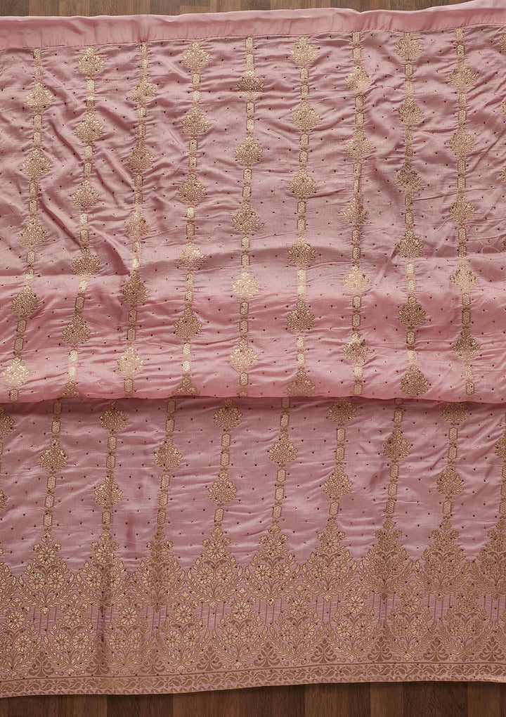Baby Pink Zariwork Semi Crepe Designer Unstitched Salwar Suit - Koskii