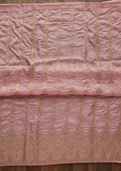 Baby Pink Zariwork Semi Crepe Designer Unstitched Salwar Suit - Koskii