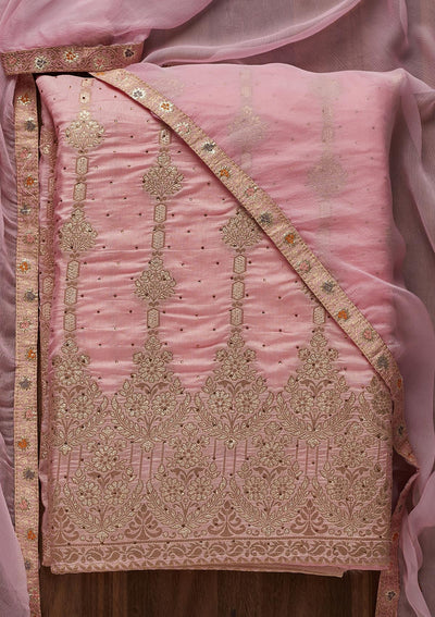 Baby Pink Zariwork Semi Crepe Designer Unstitched Salwar Suit - Koskii