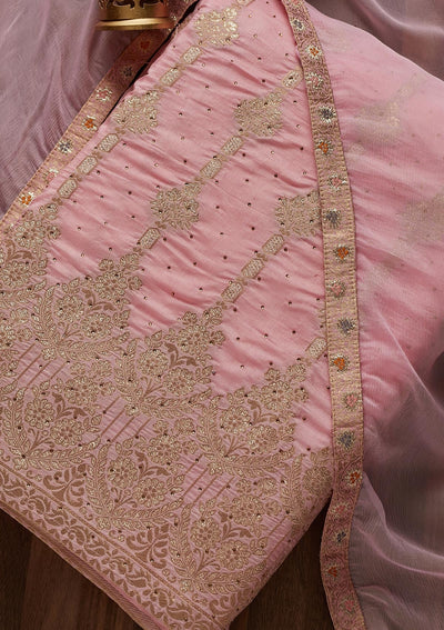 Baby Pink Zariwork Semi Crepe Designer Unstitched Salwar Suit - Koskii