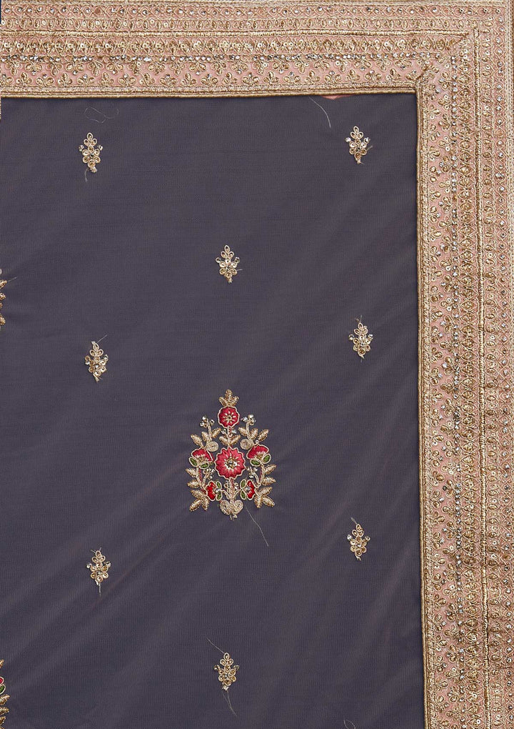 Baby Pink Zariwork Velvet Designer Semi-Stitched Lehenga - Koskii
