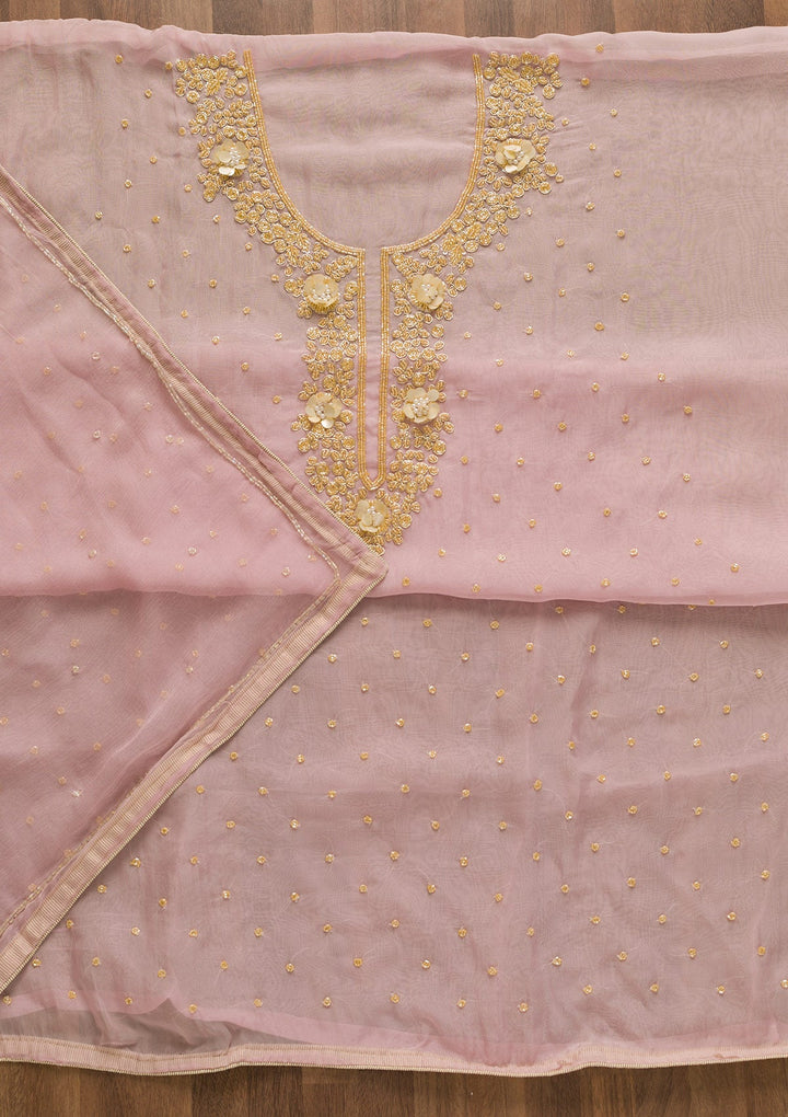 Baby Pink Cutdana Organza Unstitched Salwar Kameez-Koskii