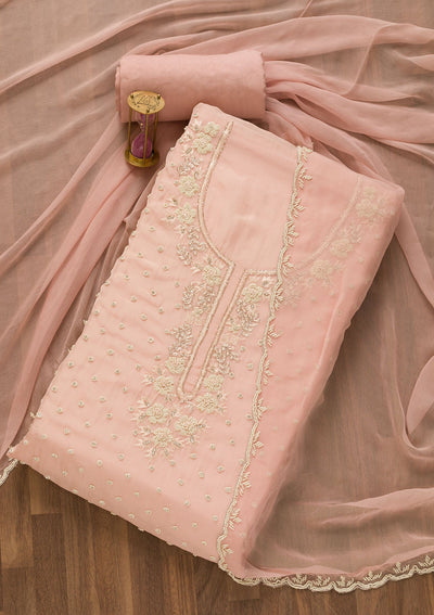 Baby Pink Cutdana Tissue Unstitched Salwar Kameez-Koskii