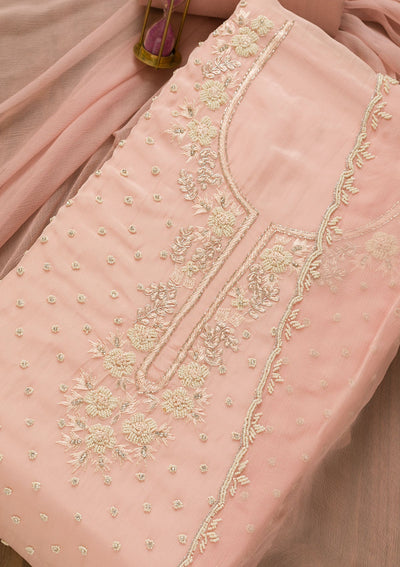 Baby Pink Cutdana Tissue Unstitched Salwar Kameez-Koskii