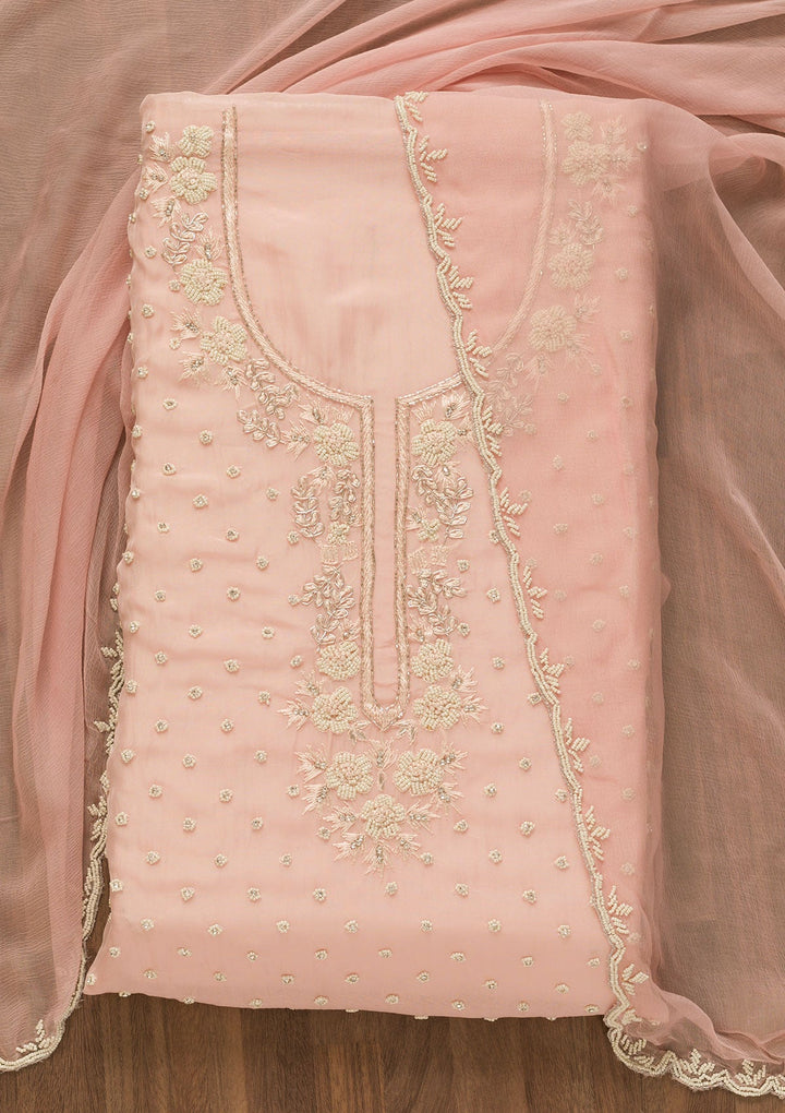 Baby Pink Cutdana Tissue Unstitched Salwar Kameez-Koskii