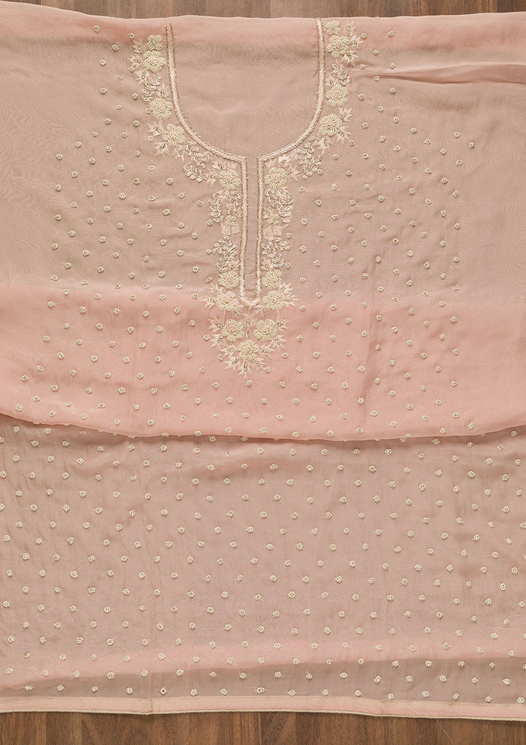 Baby Pink Cutdana Tissue Unstitched Salwar Kameez-Koskii