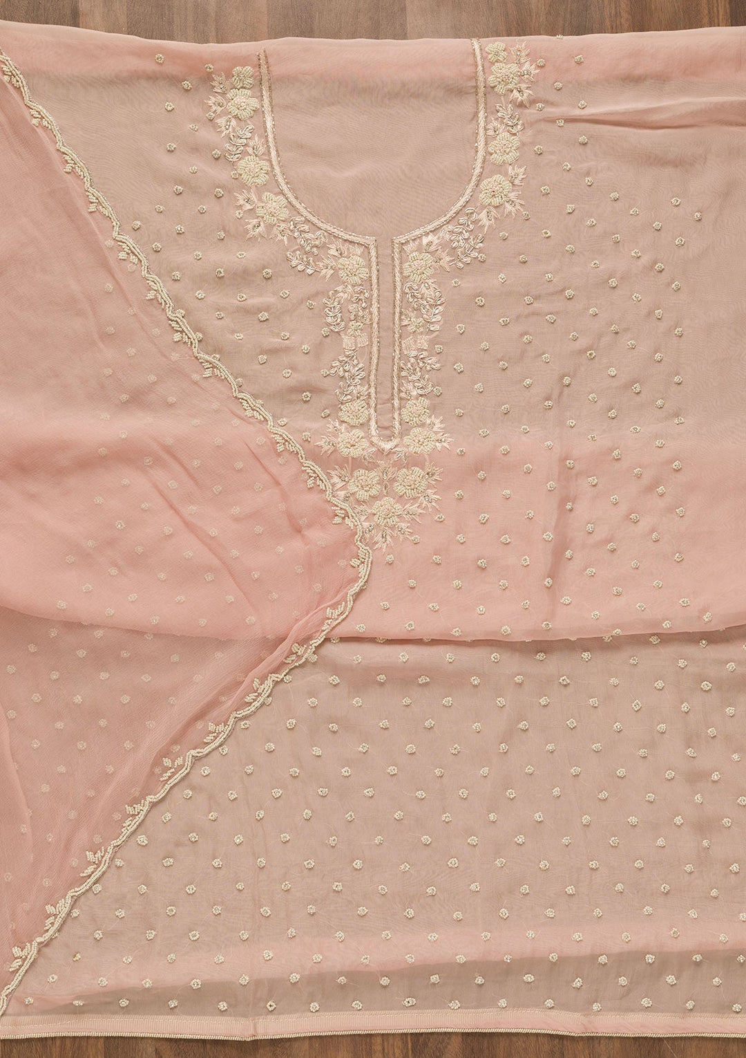 Baby Pink Cutdana Tissue Unstitched Salwar Kameez-Koskii