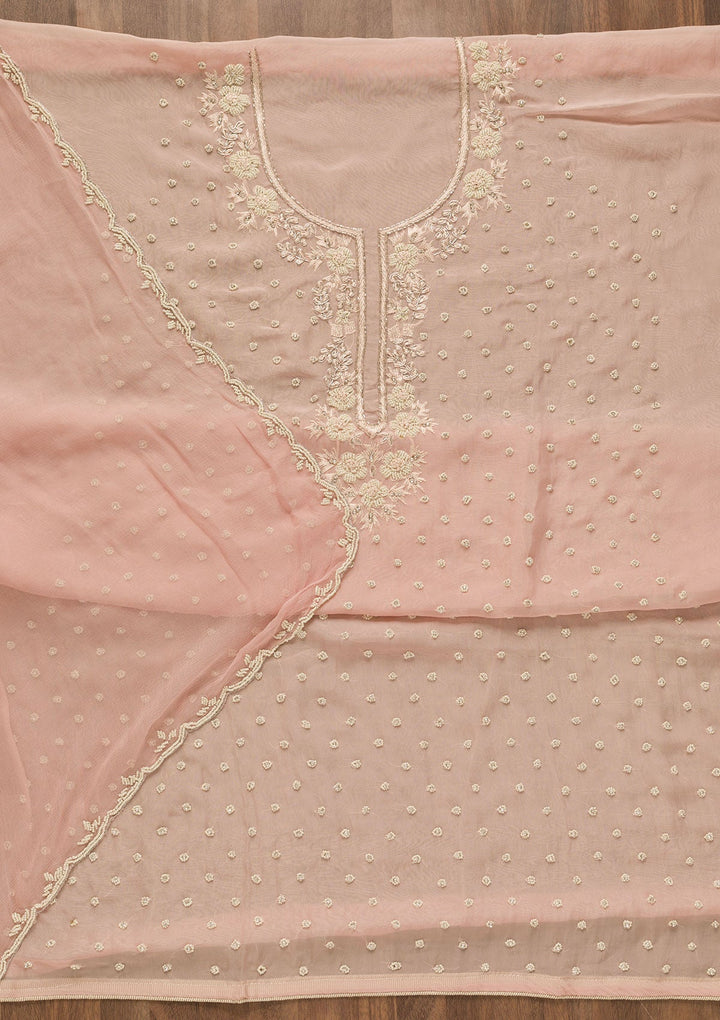 Baby Pink Cutdana Tissue Unstitched Salwar Kameez-Koskii