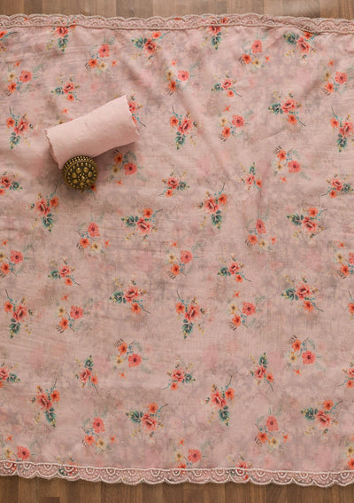 Baby Pink Pearlwork Organza Unstitched Salwar Kameez-Koskii