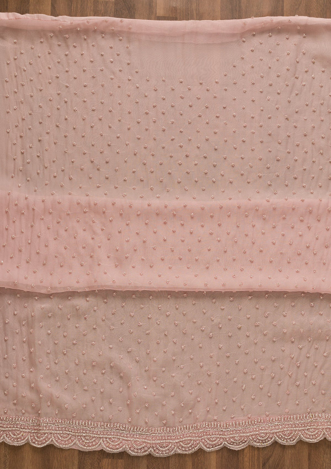 Baby Pink Pearlwork Organza Unstitched Salwar Kameez-Koskii