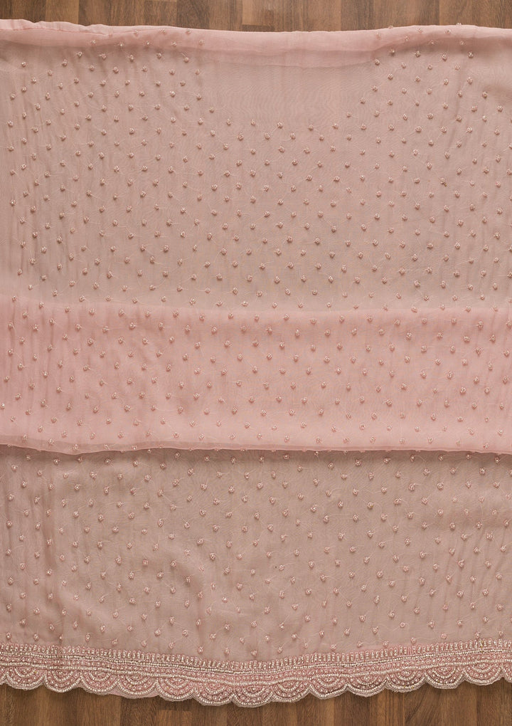 Baby Pink Pearlwork Organza Unstitched Salwar Kameez-Koskii
