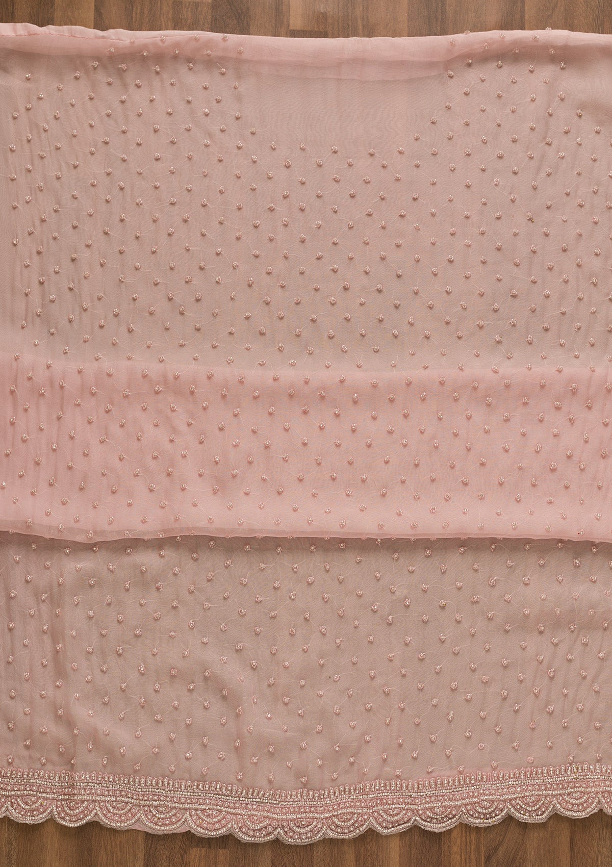 Baby Pink Pearlwork Organza Unstitched Salwar Kameez-Koskii