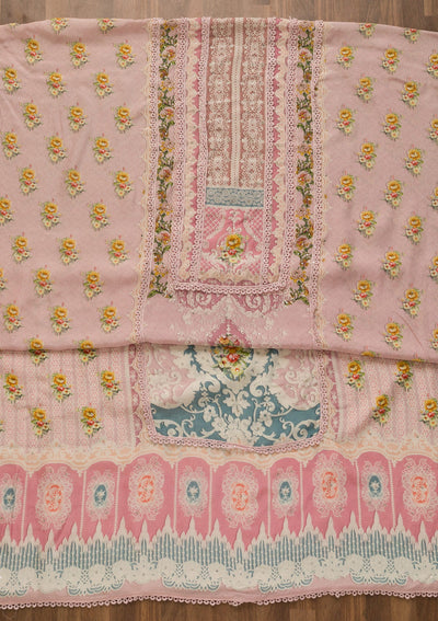 Baby Pink Printed Poly Cotton Unstitched Salwar Kameez-Koskii