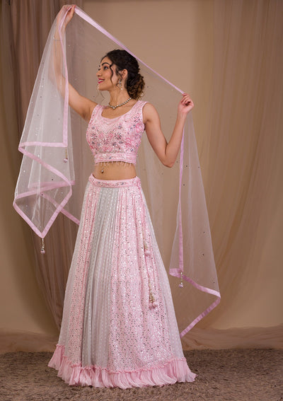 Baby Pink Sequins Georgette Readymade Lehenga-Koskii