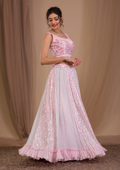 Baby Pink Sequins Georgette Readymade Lehenga-Koskii