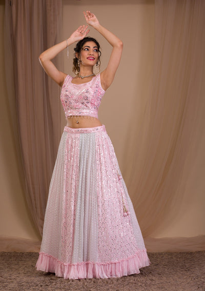 Baby Pink Sequins Georgette Readymade Lehenga-Koskii
