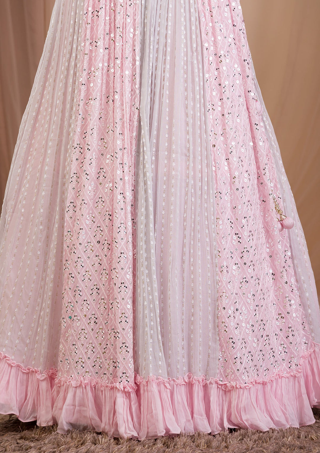 Baby Pink Sequins Georgette Readymade Lehenga-Koskii