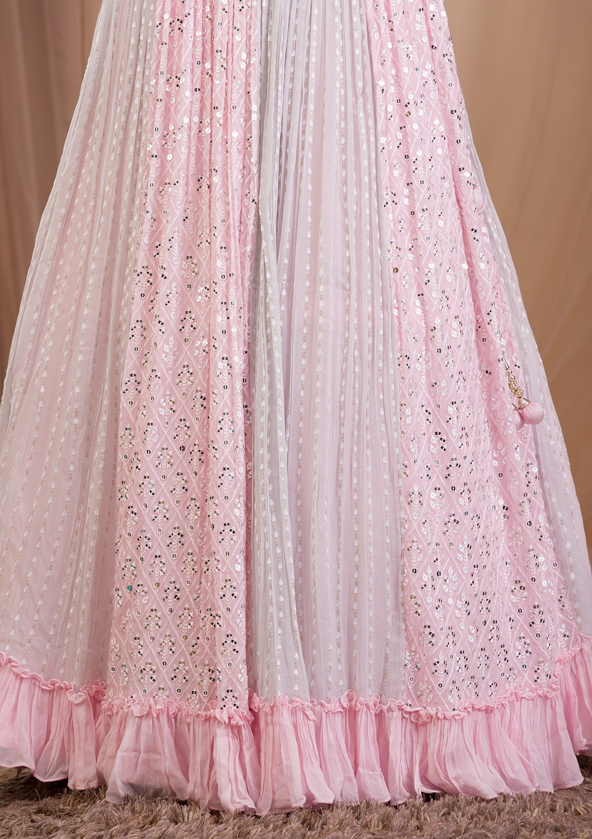 Baby Pink Sequins Georgette Readymade Lehenga-Koskii