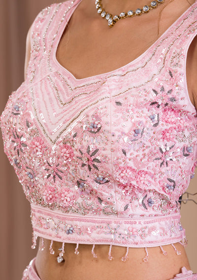 Baby Pink Sequins Georgette Readymade Lehenga-Koskii