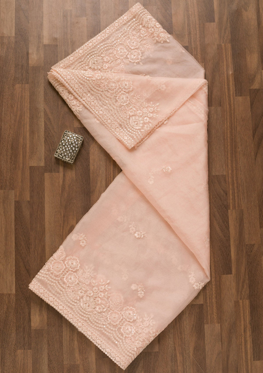 Baby Pink Threadwork Net Dupatta-Koskii