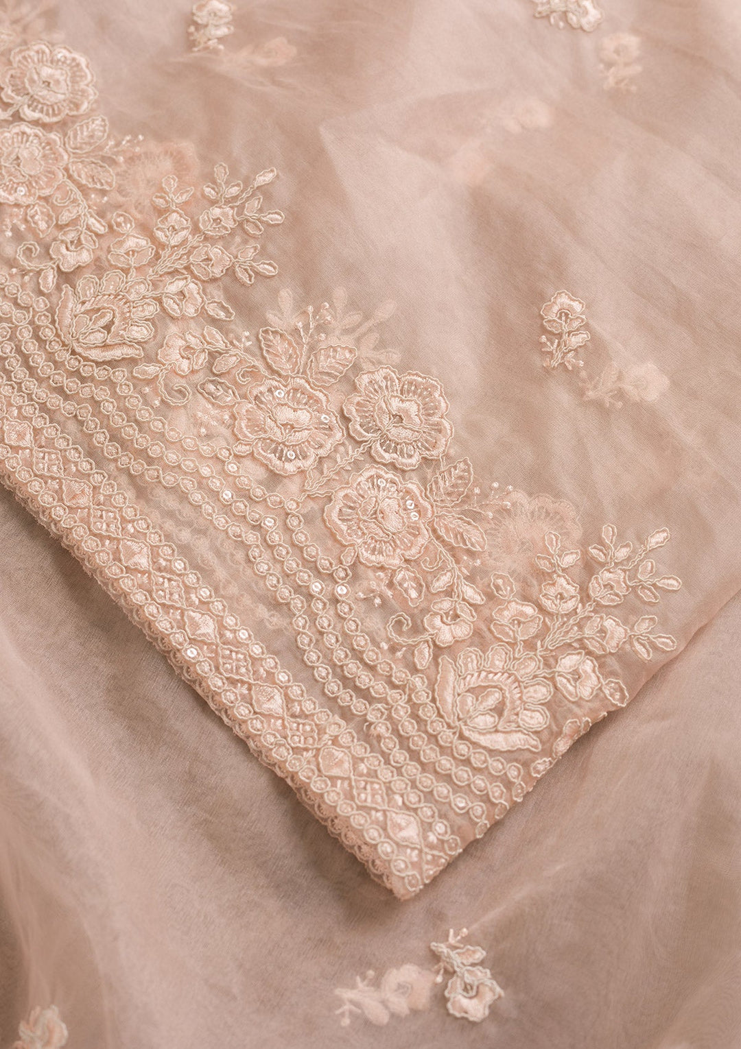 Baby Pink Threadwork Net Dupatta-Koskii