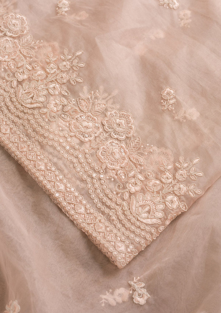 Baby Pink Threadwork Net Dupatta-Koskii