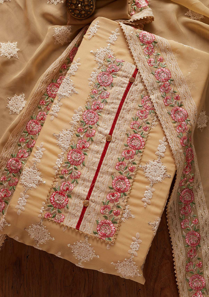 Beige Chikankari Georgette Designer Unstitched Salwar Suit - koskii