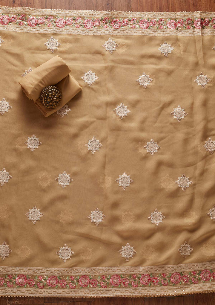 Beige Chikankari Georgette Designer Unstitched Salwar Suit - koskii