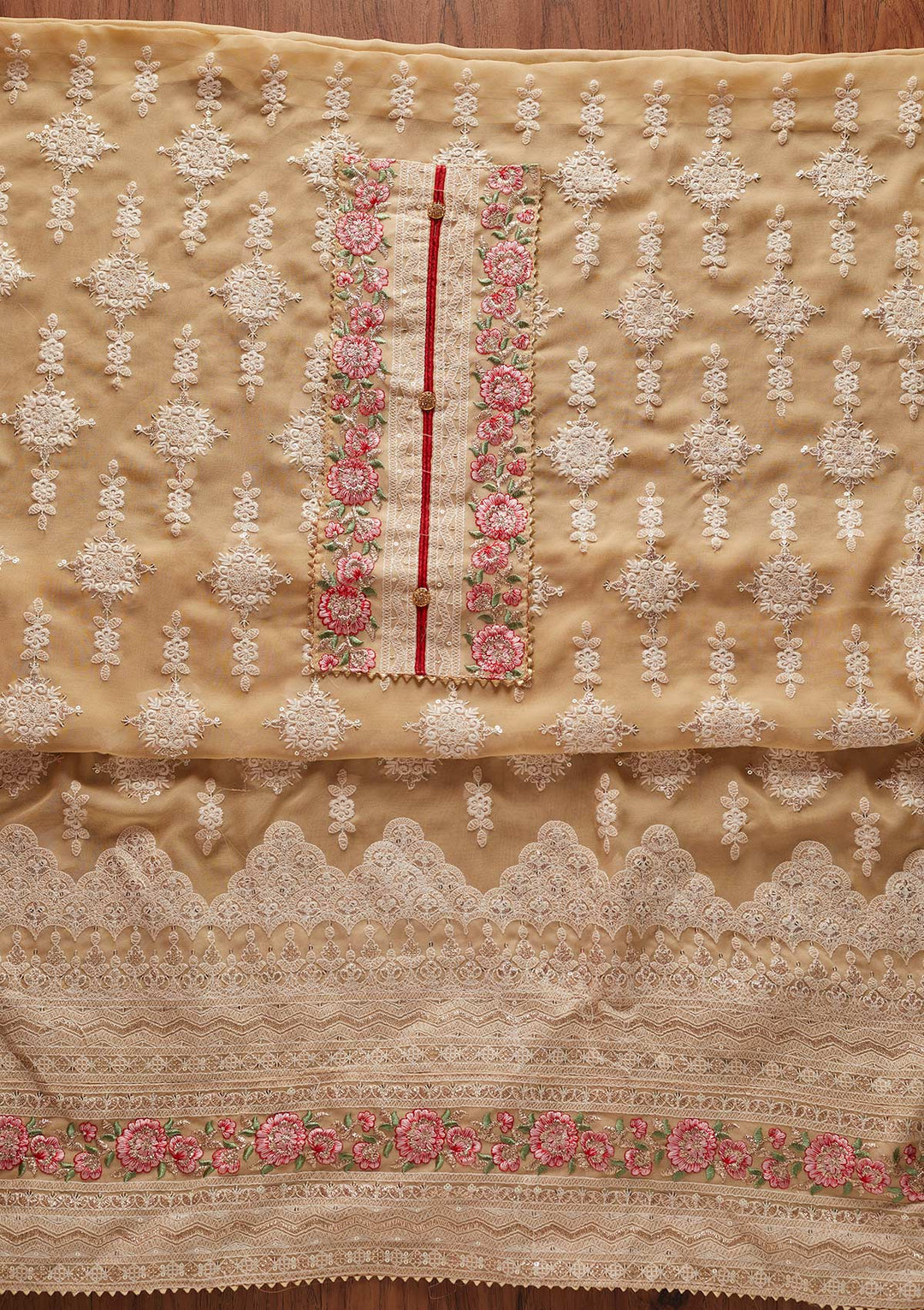 Beige Chikankari Georgette Designer Unstitched Salwar Suit - koskii