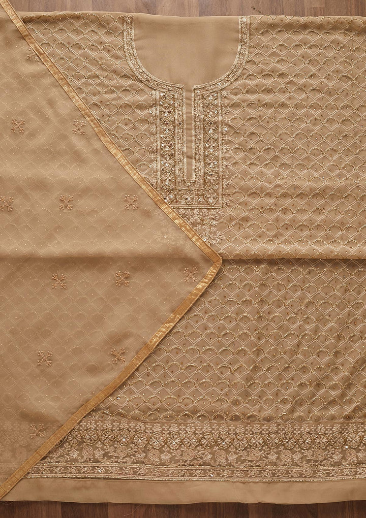 Beige Cutdana Georgette Designer Unstitched Salwar Suit - Koskii