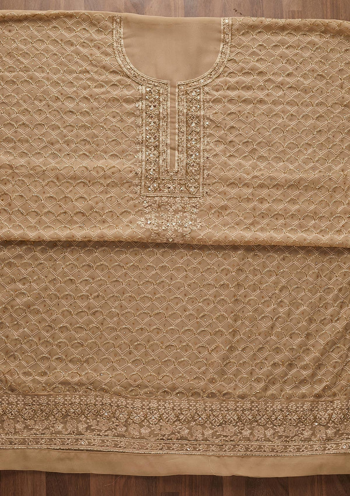 Beige Cutdana Georgette Designer Unstitched Salwar Suit - Koskii