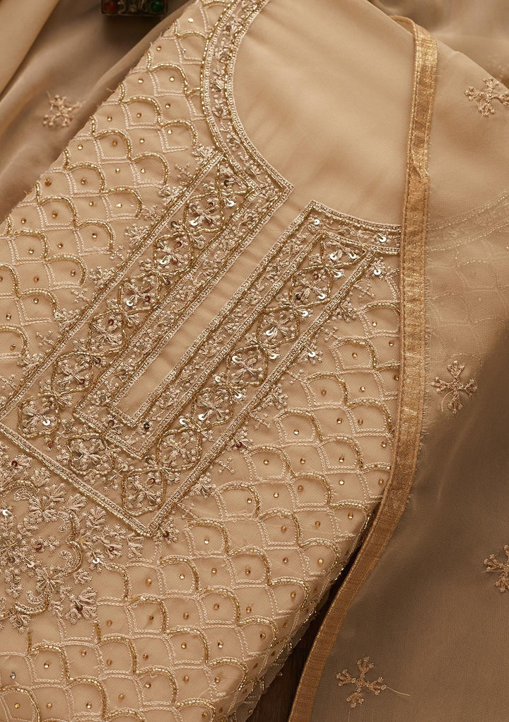 Beige Cutdana Georgette Designer Unstitched Salwar Suit - Koskii