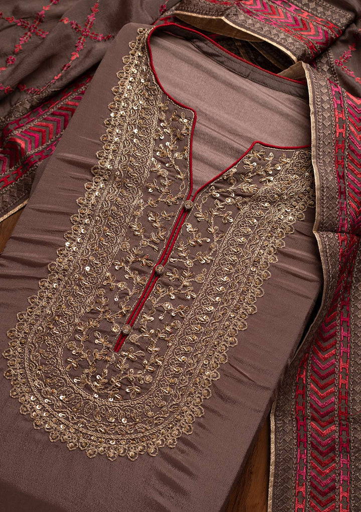 Beige Cutdana Semi Crepe Designer Semi-Stitched Salwar Suit - koskii