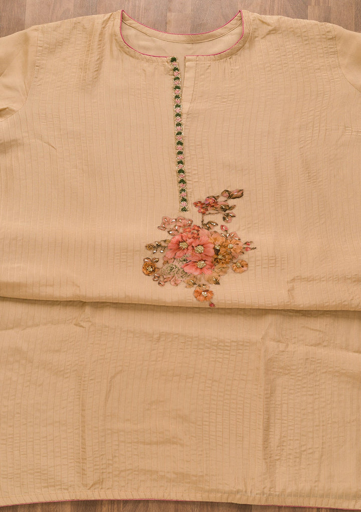 Beige Cutdana Semi Crepe Unstitched Salwar Kameez-Koskii
