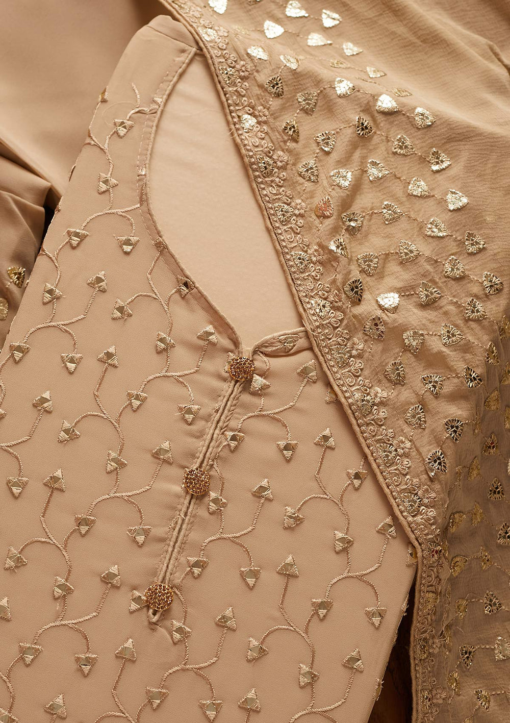 Beige Gotapatti Georgette Designer Unstitched Salwar Suit - koskii