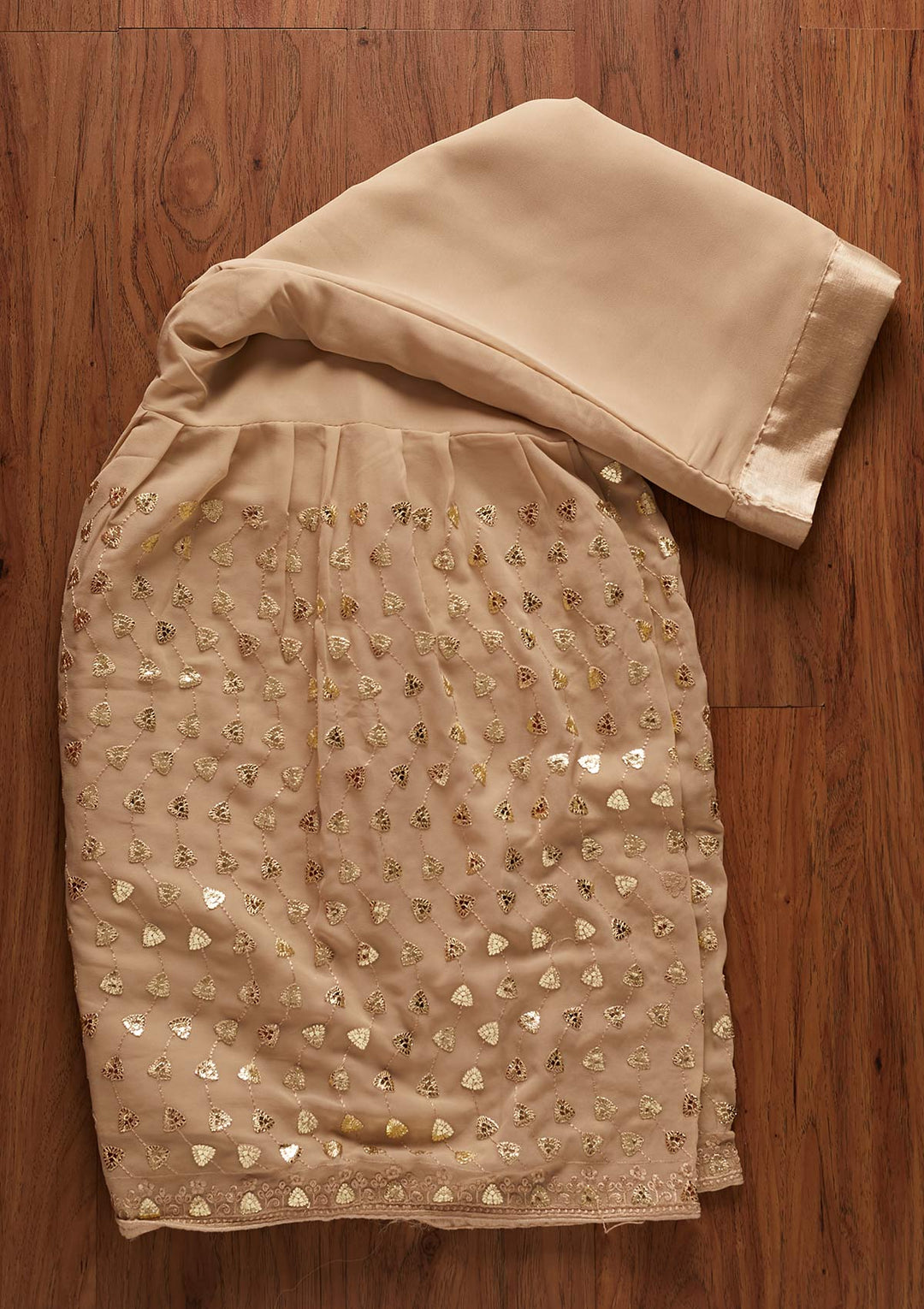 Beige Gotapatti Georgette Designer Unstitched Salwar Suit - koskii