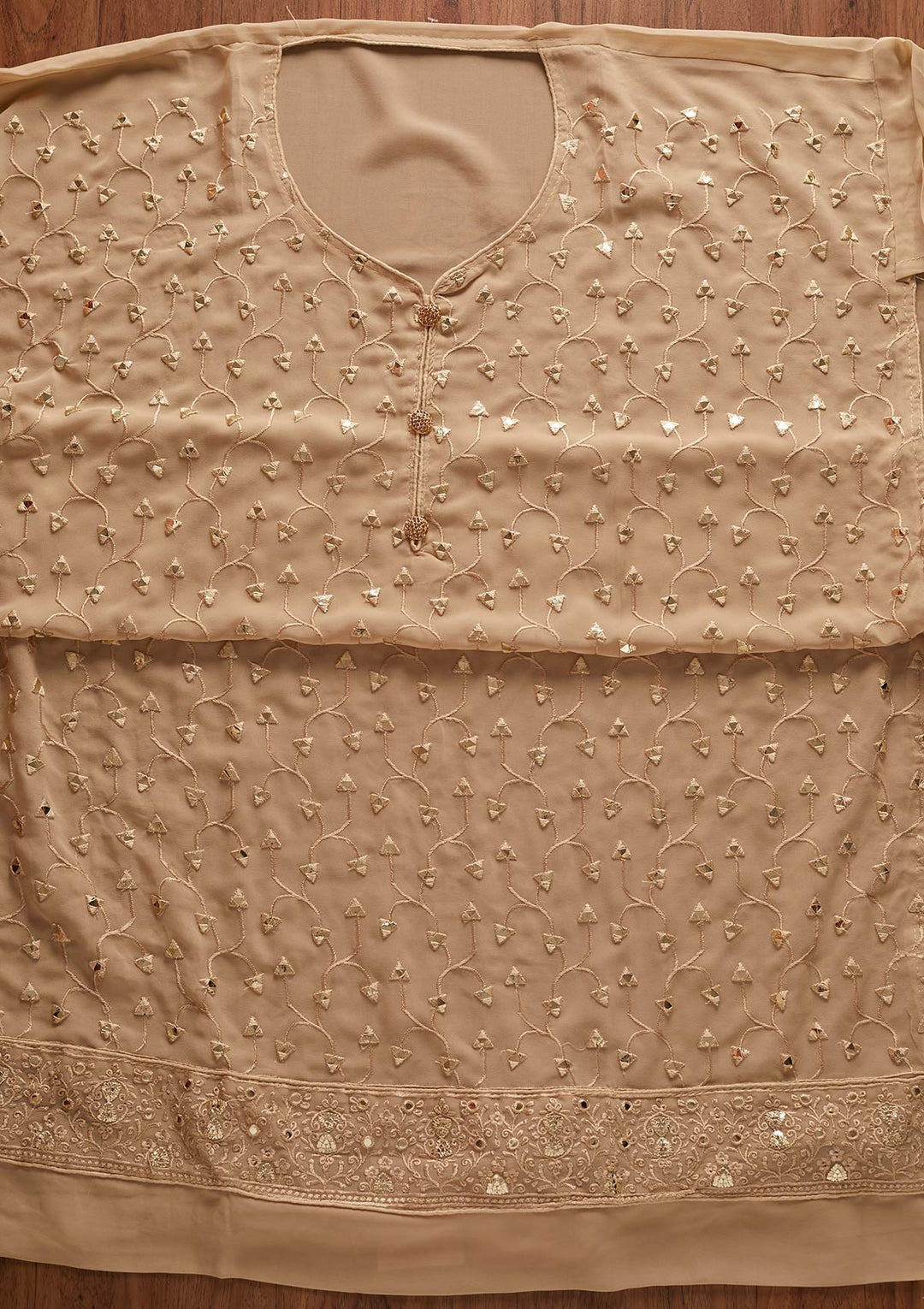 Beige Gotapatti Georgette Designer Unstitched Salwar Suit - koskii