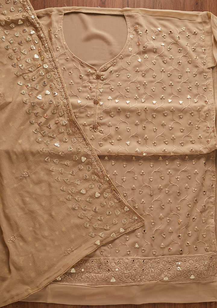 Beige Gotapatti Georgette Designer Unstitched Salwar Suit - koskii