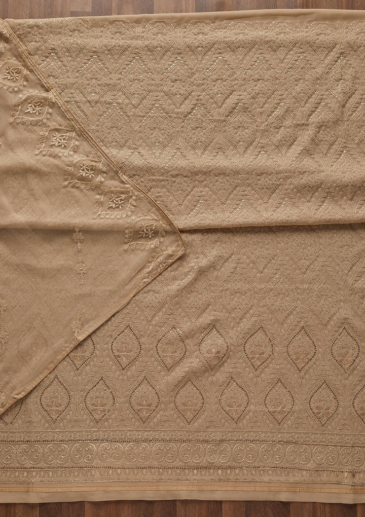 Beige Gotapatti Georgette Designer Unstitched Salwar Suit - Koskii