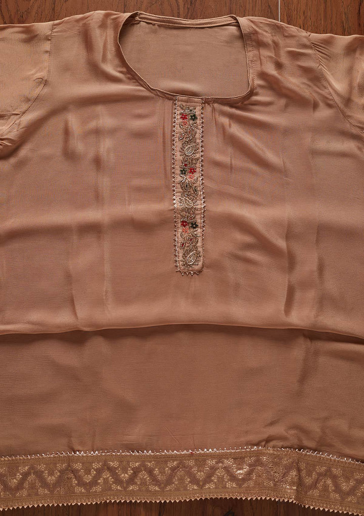 Beige Gotapatti Semi Crepe Designer Semi-Stitched Salwar Suit - koskii