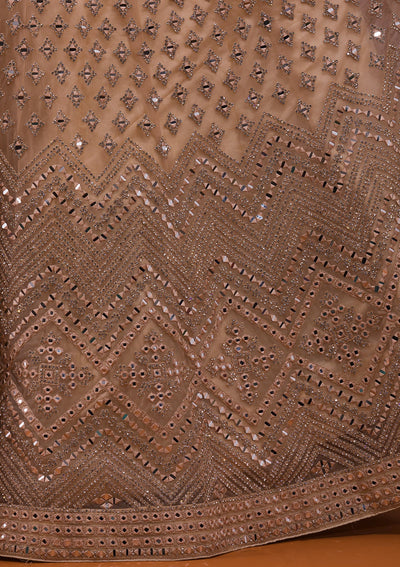 Beige Mirrorwork Net Designer Lehenga-Koskii