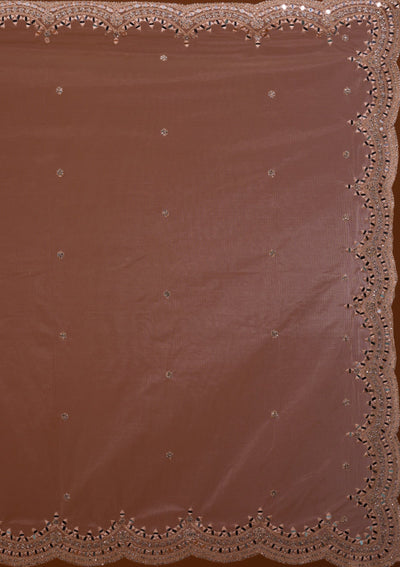 Beige Mirrorwork Net Designer Lehenga-Koskii