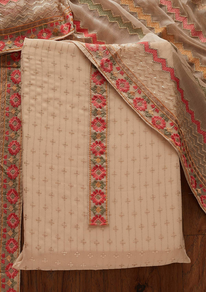Beige Sequins Georgette Designer Unstitched Salwar Suit - koskii