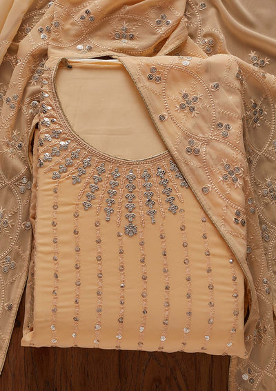 Beige Sequins Georgette Designer Unstitched Salwar Suit - Koskii