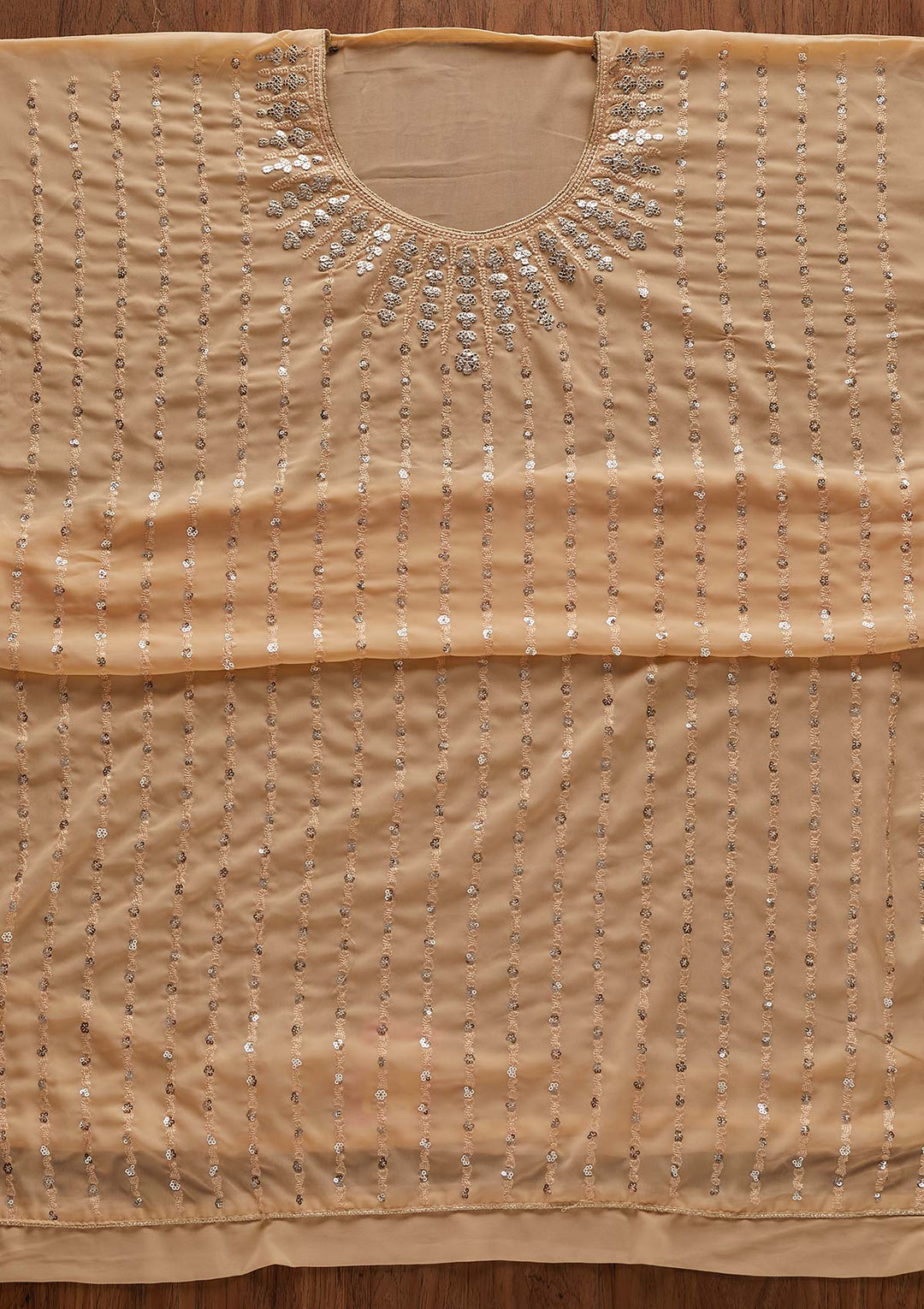 Beige Sequins Georgette Designer Unstitched Salwar Suit - Koskii