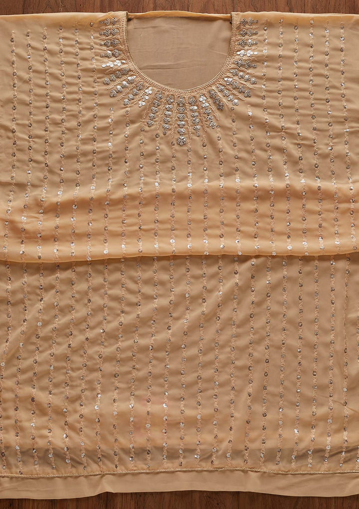 Beige Sequins Georgette Designer Unstitched Salwar Suit - Koskii